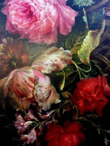 nature-morte-Still Life Flowers Master Quality 48x72" Stunning Hand Painted Oil on Canvas (shipped to USA only)