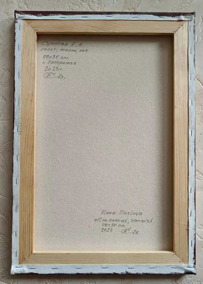 Portrait peinture style antique dans tons or bleu, fait main par l'artiste