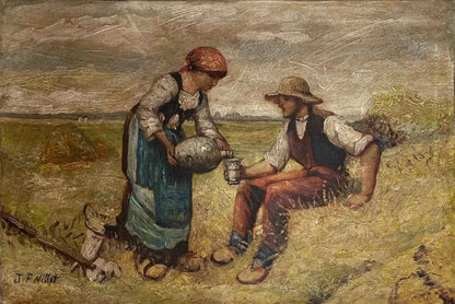art-scène-vie-paysan-campagne-moisson-peinture-huile-toile