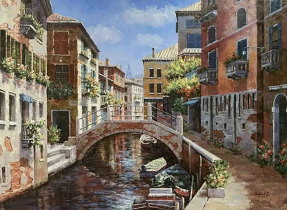 Framed Oil Painting of Venice by D. Summit Large 36 x 48 in