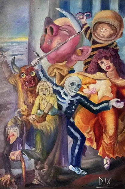 art-surréaliste-scène morbide-personnages-peinture-huile-toile