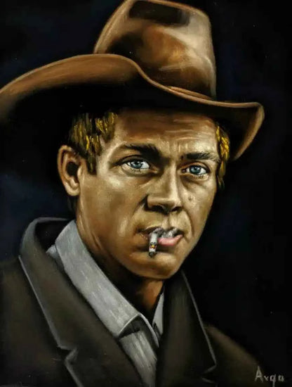 art-portrait-masculin-homme-acteur-cinéma-steeve mcqueen-peinture-originale-huile-toile