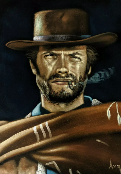 art-portrait-masculin-homme-acteur-cinéma-clint eastwood-peinture-originale-huile-toile