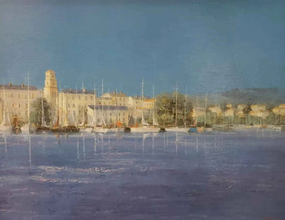 art-paysage-marin-port-bateaux-plaisance-mer-méditerranée-peinture-huile-toile