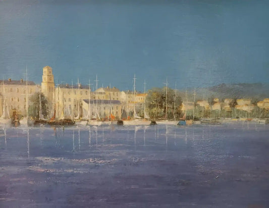 art-paysage-marin-port-bateaux-plaisance-mer-méditerranée-peinture-huile-toile