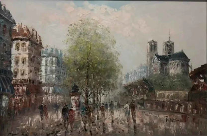 art-paysage-ville-cathédrale-rue-Paris-lumière-peinture-huile-toile