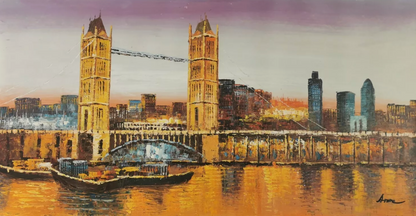 art-décoration-paysage-Londres-Tamise-pont-peinture-huile-toile