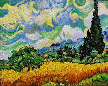 art-paysage-campagne-cyprès -france-peinture-huile-toile