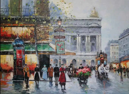 art déco-scene-vie-rue-Paris-peinture-huile sur toile