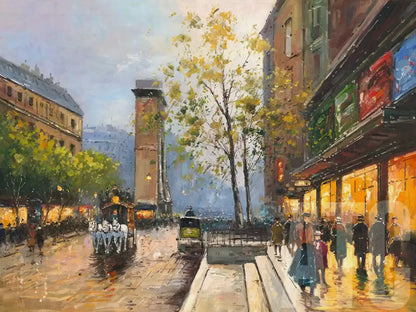 art déco-scene-vie-rue-Paris-peinture-huile sur toile