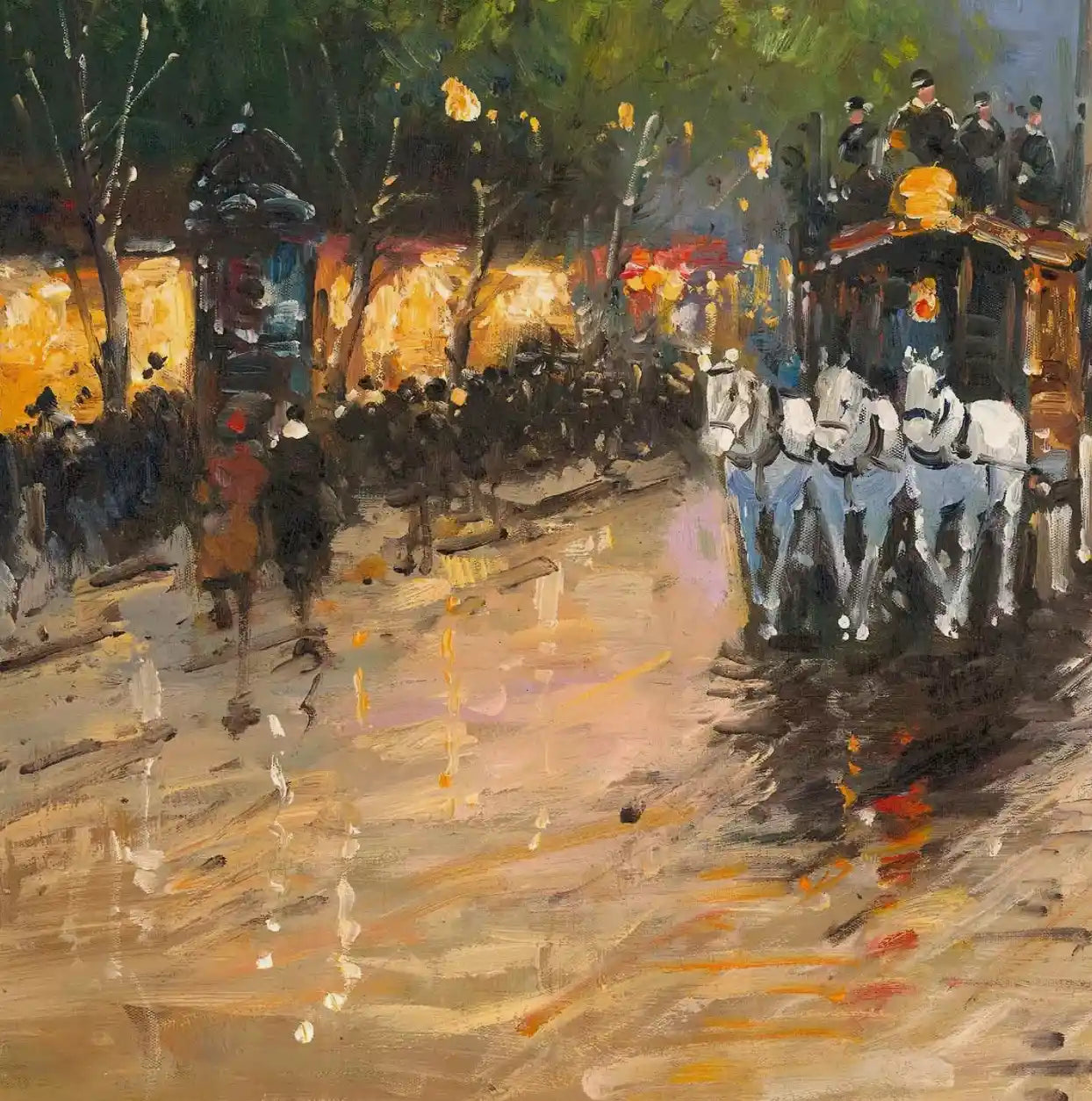 art déco-scene-vie-rue-Paris-peinture-huile sur toile