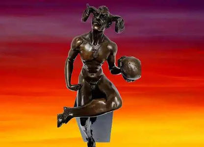 décoration-statue-bronze-diable-crane-tête-mort