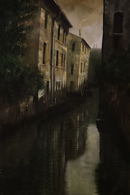 paysage marin venise canal huile sur panneau carton