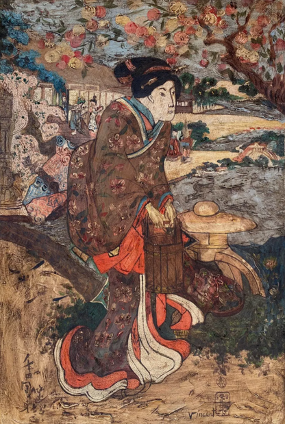 art-portrait-moderne-feminin-femme-geishas-japonaises-peinture-huile-toile-d'apres Van Gogh