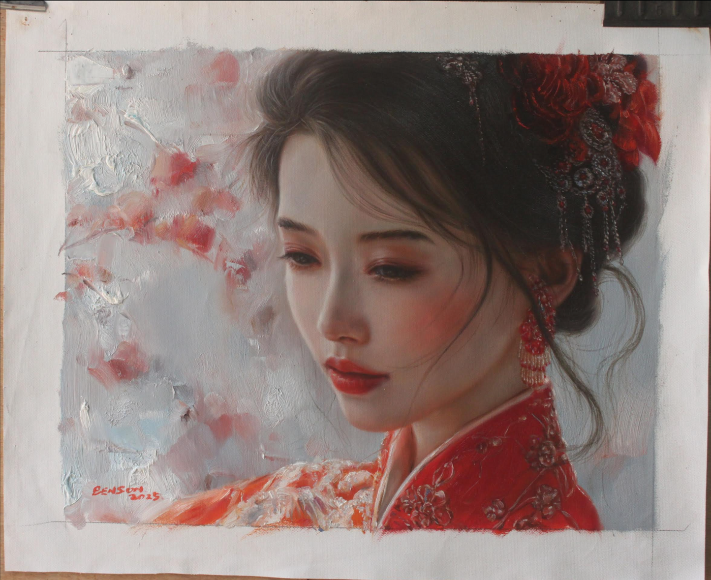 art-decoration-tableau-peinture-huile-toile-portrait-jeune-fille-asiatique-classique
