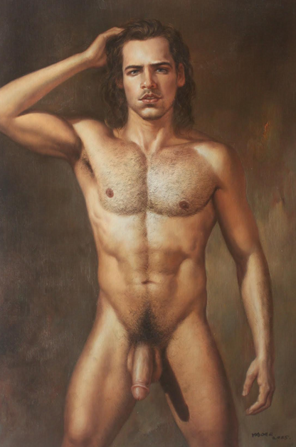 art-decoration-tableau-peinture-huile-toile-portrait-homme-nu-Un homme virile d'Amérique latine