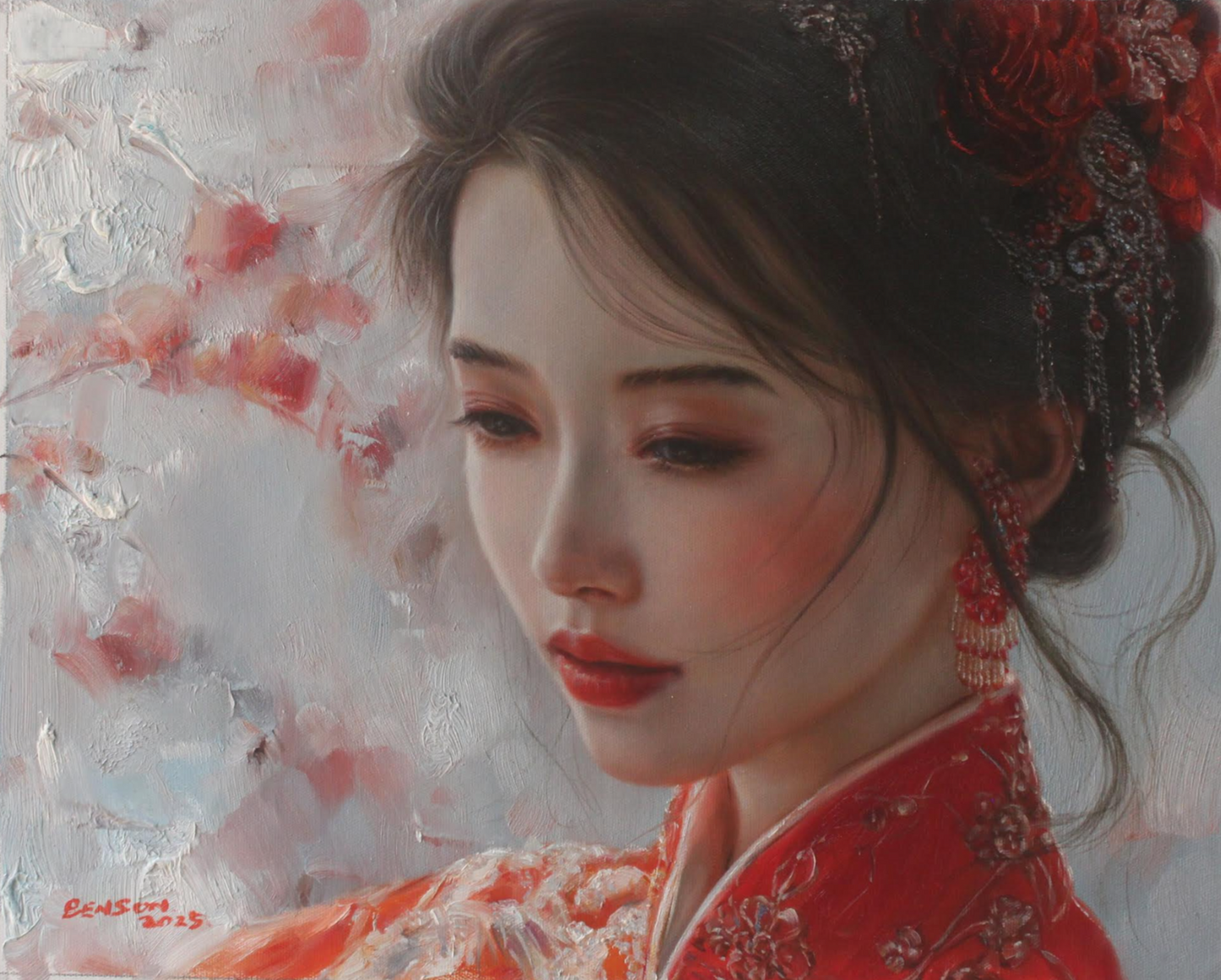 art-decoration-tableau-peinture-huile-toile-portrait-jeune-fille-asiatique-classique