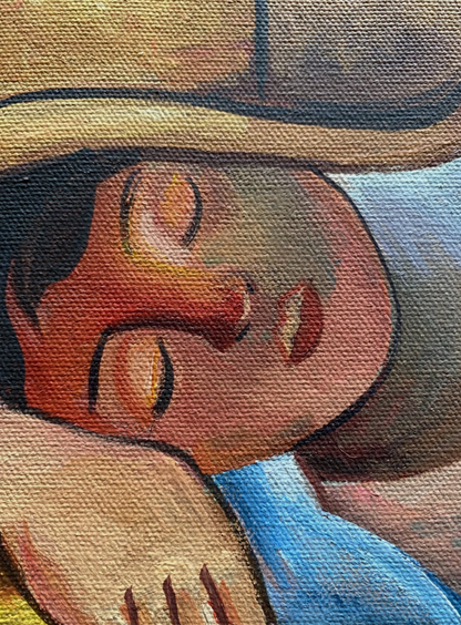 art-decoration-tableau-peinture-huile-toile-scene-paysan-sieste-champ