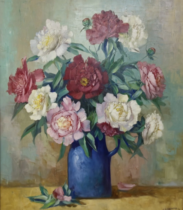 Tableau huile Helmuth Volkwein (1920-2004) Nature morte aux fleurs