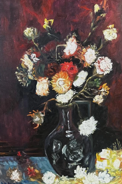 d'après Vincent Van Gogh - Superbe toile à huile - Post impressionnisme- nature morte-fleurs