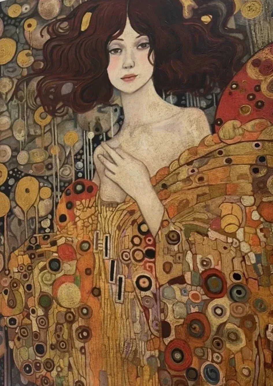 art-decoration-tableau-peinture-huile-toile-portrait-feminin-femme-chevelure-à la manière de Klimt - Kikooyou Art Gallery