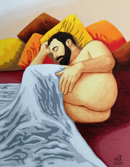 art-decoration-tableau-peinture-huile-toile-portrait male-homme-nu-endormi