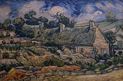 art-decoration-tableau-peinture-huile-toile-paysage-campagne-maison -d'après Van Gogh
