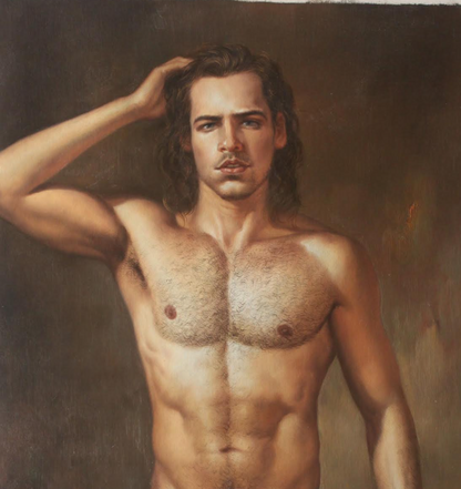 art-decoration-tableau-peinture-huile-toile-portrait-homme-nu-Un homme virile d'Amérique latine