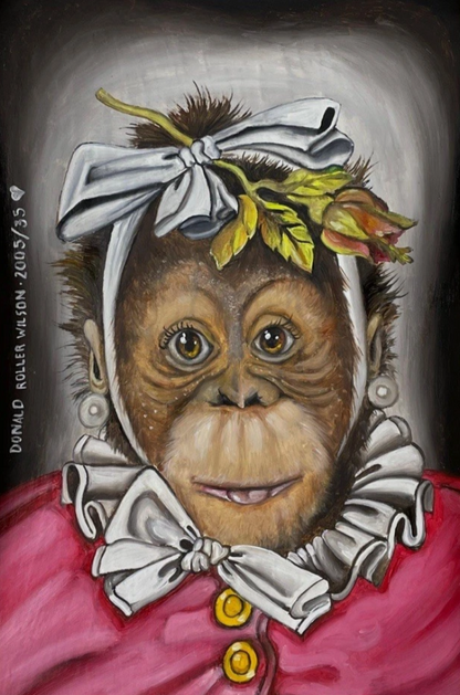 Tableau huile sur bois-d'après Donald Roller Wilson- fille-singe