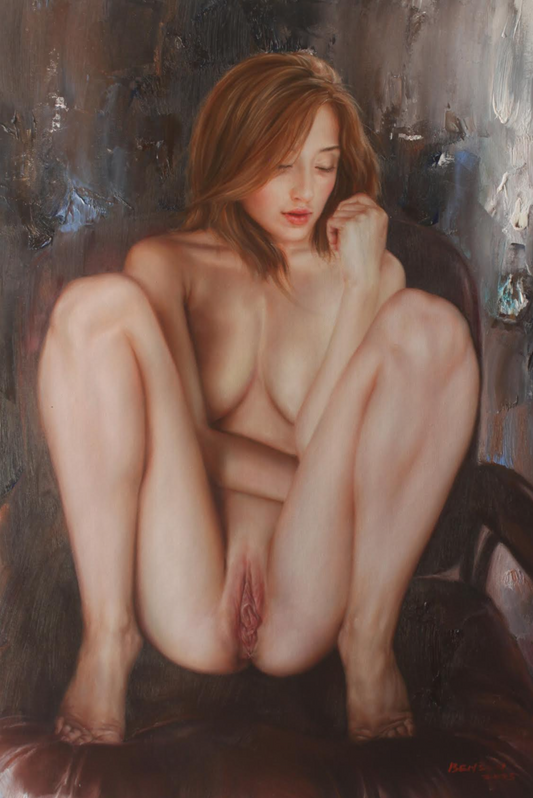 art-decoration-tableau-peinture-huile-toile-portrait-feminin-femme-nue-intégrale-ouverte