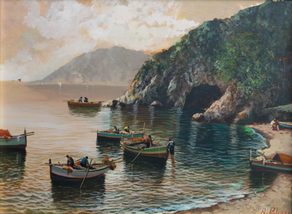 Peinture à l'huile sur panneau "marine" bateaux