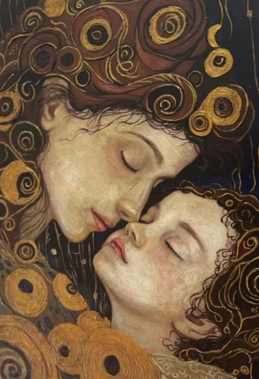 portrait mère et enfant à la façon de Klimt tableau peinture originale huile sur toile - Kikooyou Art Gallery