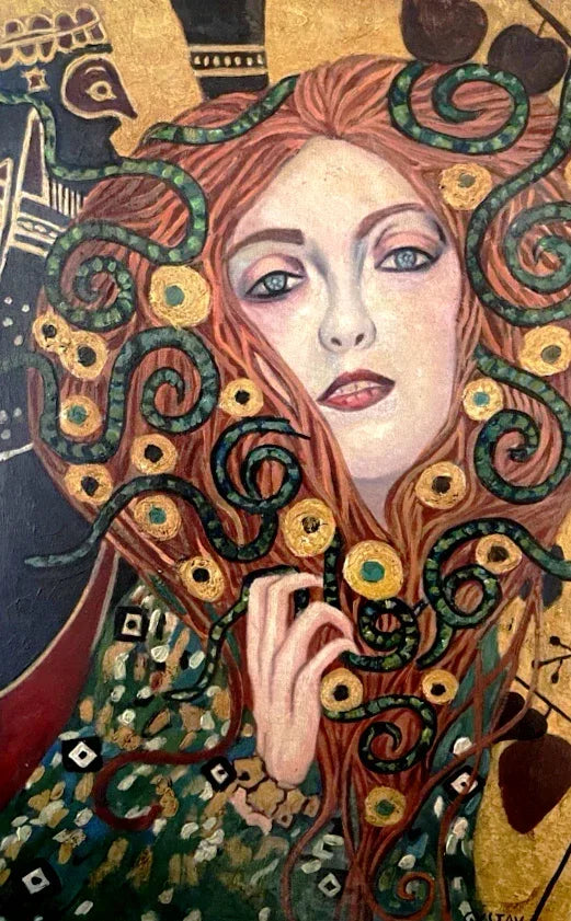 art-decoration-tableau-peinture-huile-toile-portrait-feminin-femme-rousse-à la manière de Klimt - kikooyou art gallery - Kikooyou Art Gallery