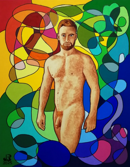 art-decoration-tableau-peinture-huile-toile-portrait male-homme-nu-barbe-cheveux roux