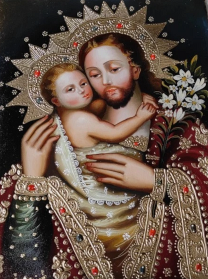art-decoration-tableau-peinture-huile-toile-portrait-religieux-saint-joseph-enfant-jésus-cuzco