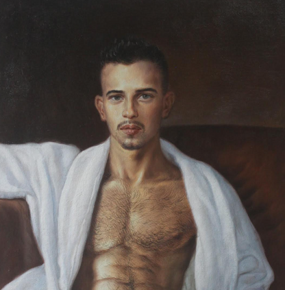 art-decoration-tableau-peinture-huile-toile-portrait-homme-nu-Un homme viril bien fourni