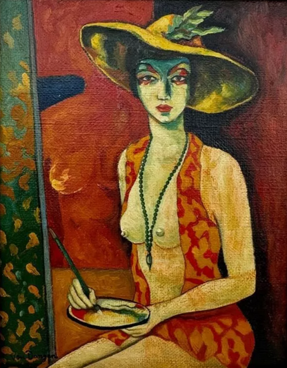 art-decoration-tableau-peinture-huile-toile-moderne-portrait-feminin-femme-personnage-nue-chapeau-d'aprés KEES VAN DONGEN