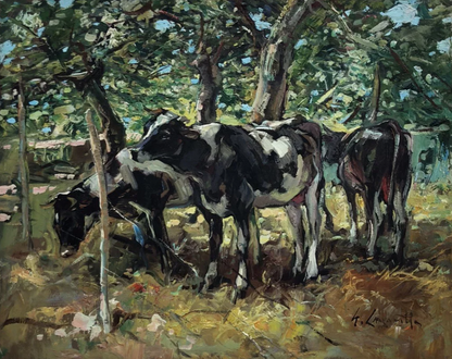 paysage Peinture à l'huile sur toile "vaches" campagne