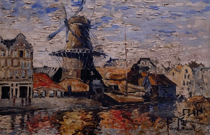 art-impressionnisme-paysage-moulin-vent-peinture-huile-toile-d'après Van Gogh