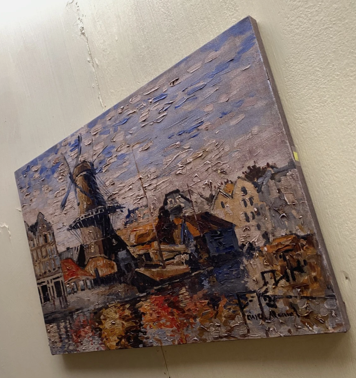 art-decoration-tableau-peinture-huile-toile-paysage-campagne-moulin-vent-d'après Van Gogh