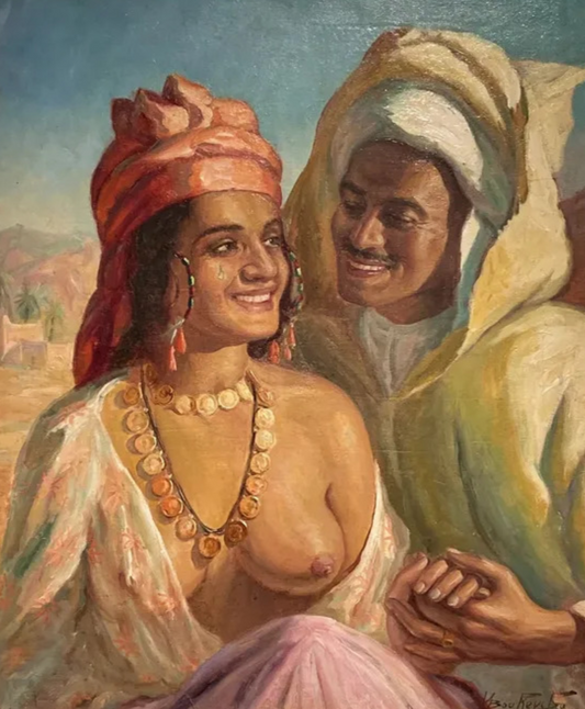 art-decoration-tableau-peinture-huile-toile-portrait-peinture-huile-toile-portrait-couple berbere-orientaliste 1940
