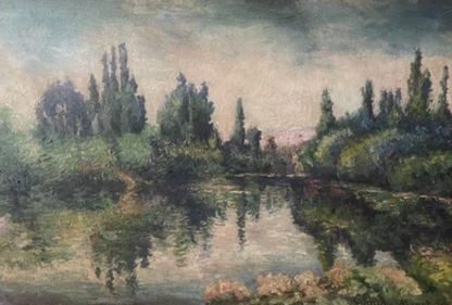 art-decoration-tableau-peinture-huile-toile-paysage-riviere-arbres-d'après Monet
