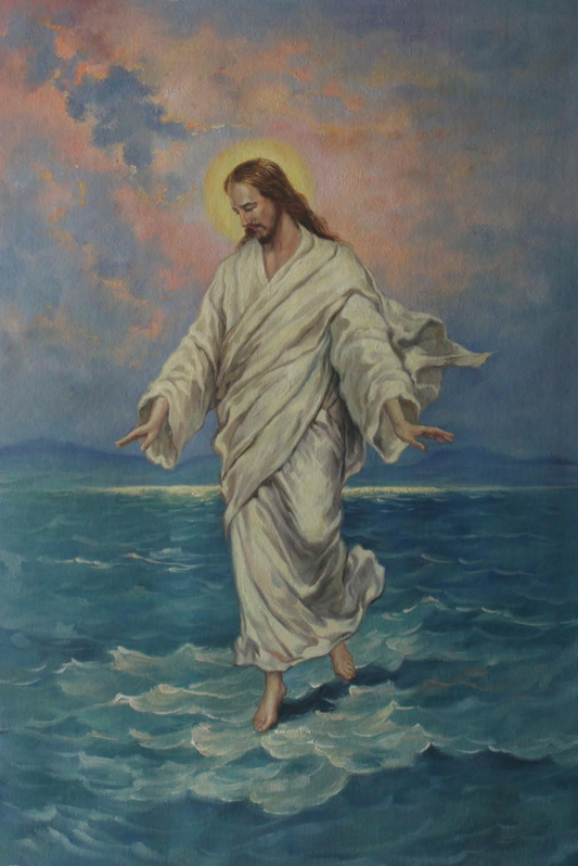 art-decoration-tableau-peinture-huile-toile-portrait-homme-religion-jésus marchant sur les eaux