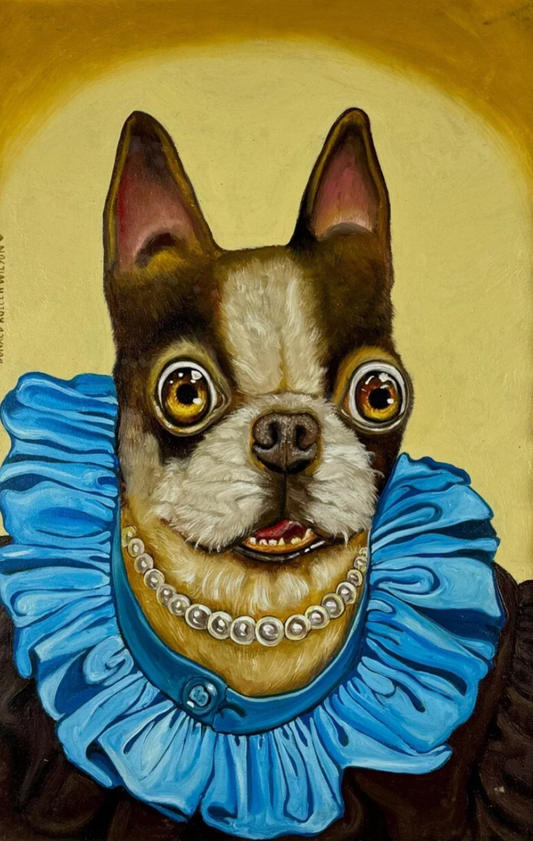 art-decoration-tableau-peinture-huile-toile-surrealisme-portrait-chien-d'apres Donald Roller