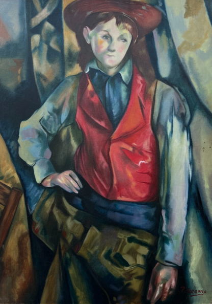 art-decoration-tableau-peinture-huile-toile-portrait-jeune homme-d'après Cezanne