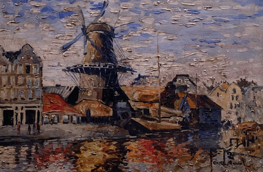 art-decoration-tableau-peinture-huile-toile-paysage-campagne-moulin-vent-d'après Van Gogh