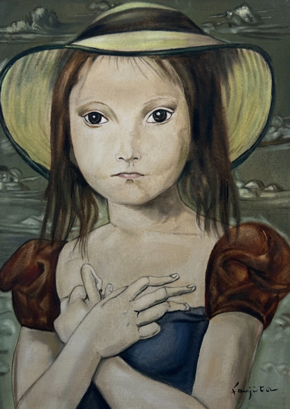 art-decoration-tableau-peinture-huile-toile-moderne-portrait-petite-fille-personnage-enfant-blanche-d'aprés Tsuguharu Foujita