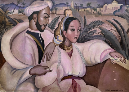 art-decoration-tableau-peinture-huile-toile-moderne-portrait-homme-femme-personnage-orientale-d'aprés Gerda Wegener