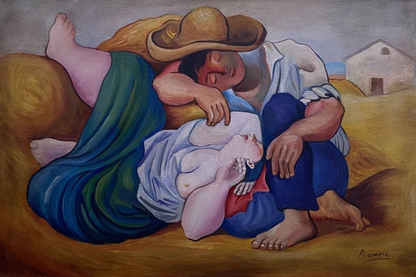 art-decoration-tableau-peinture-huile-toile-scene-paysan-sieste-champ