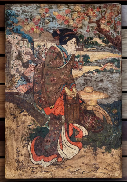 art-portrait-moderne-feminin-femme-geishas-japonaises-peinture-huile-toile-d'apres Van Gogh